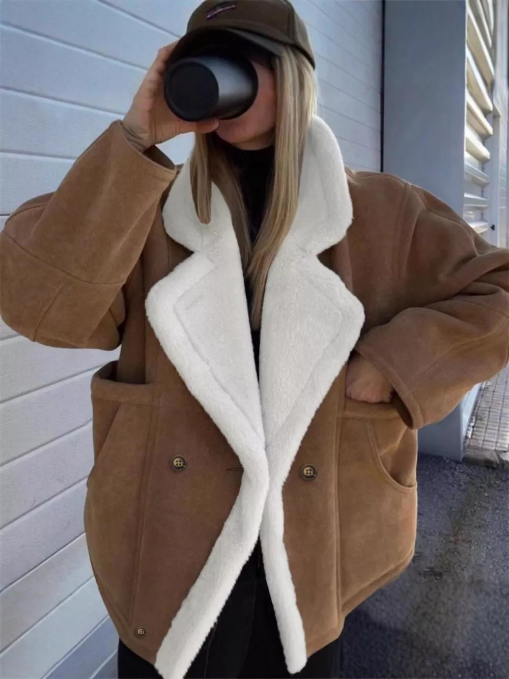 Plush Lined Dropped Shoulder Outerwear, image 4