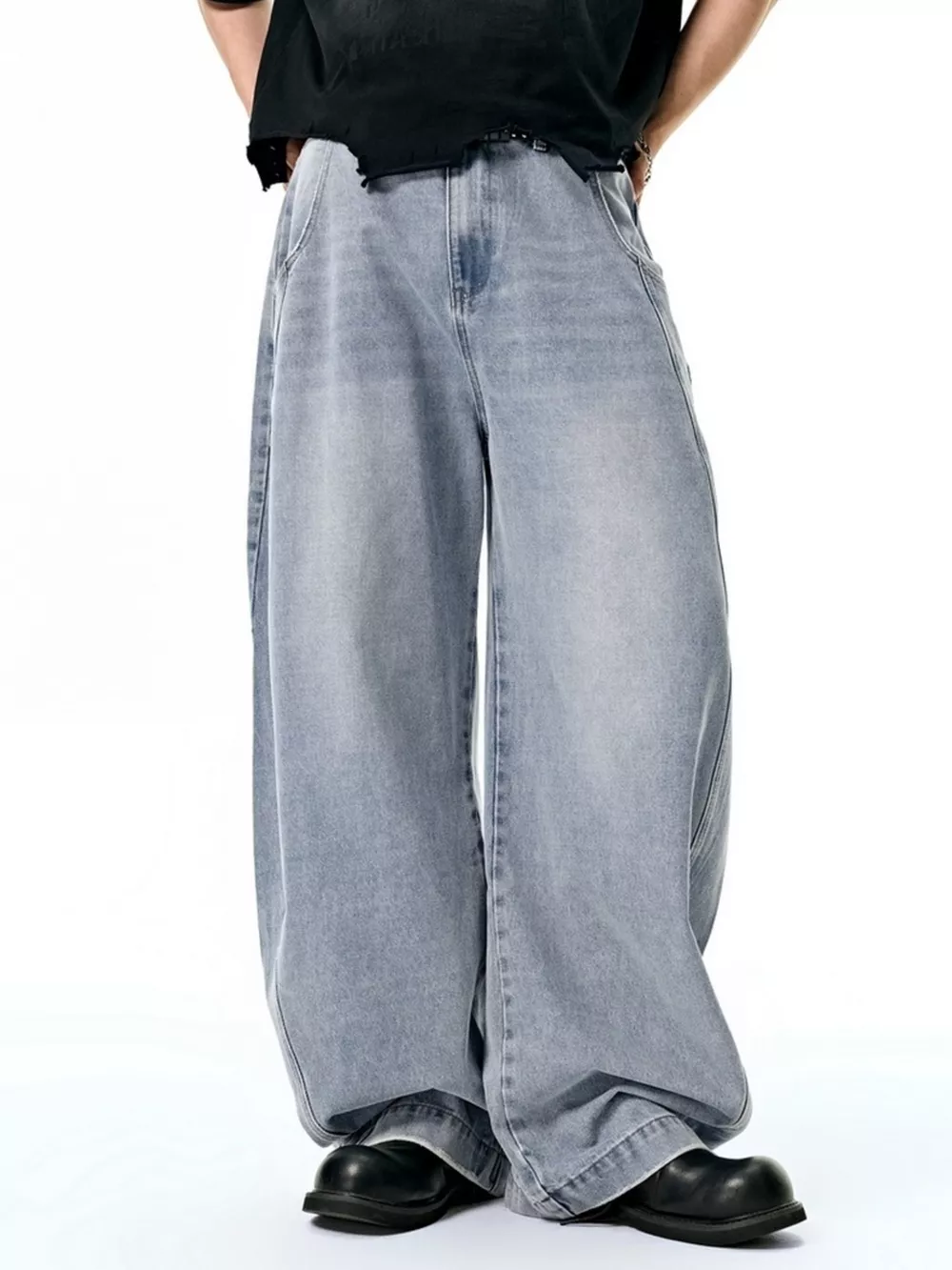 Men's Washed Wide Leg Jeans, image 5