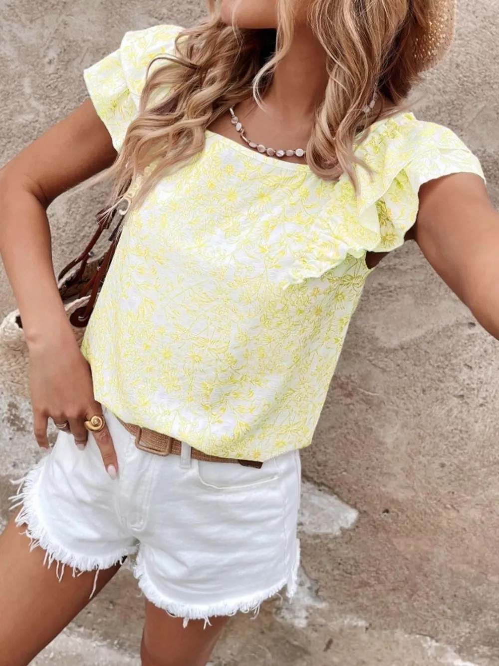 Floral Print Ruffle Trim Blouse, image 21