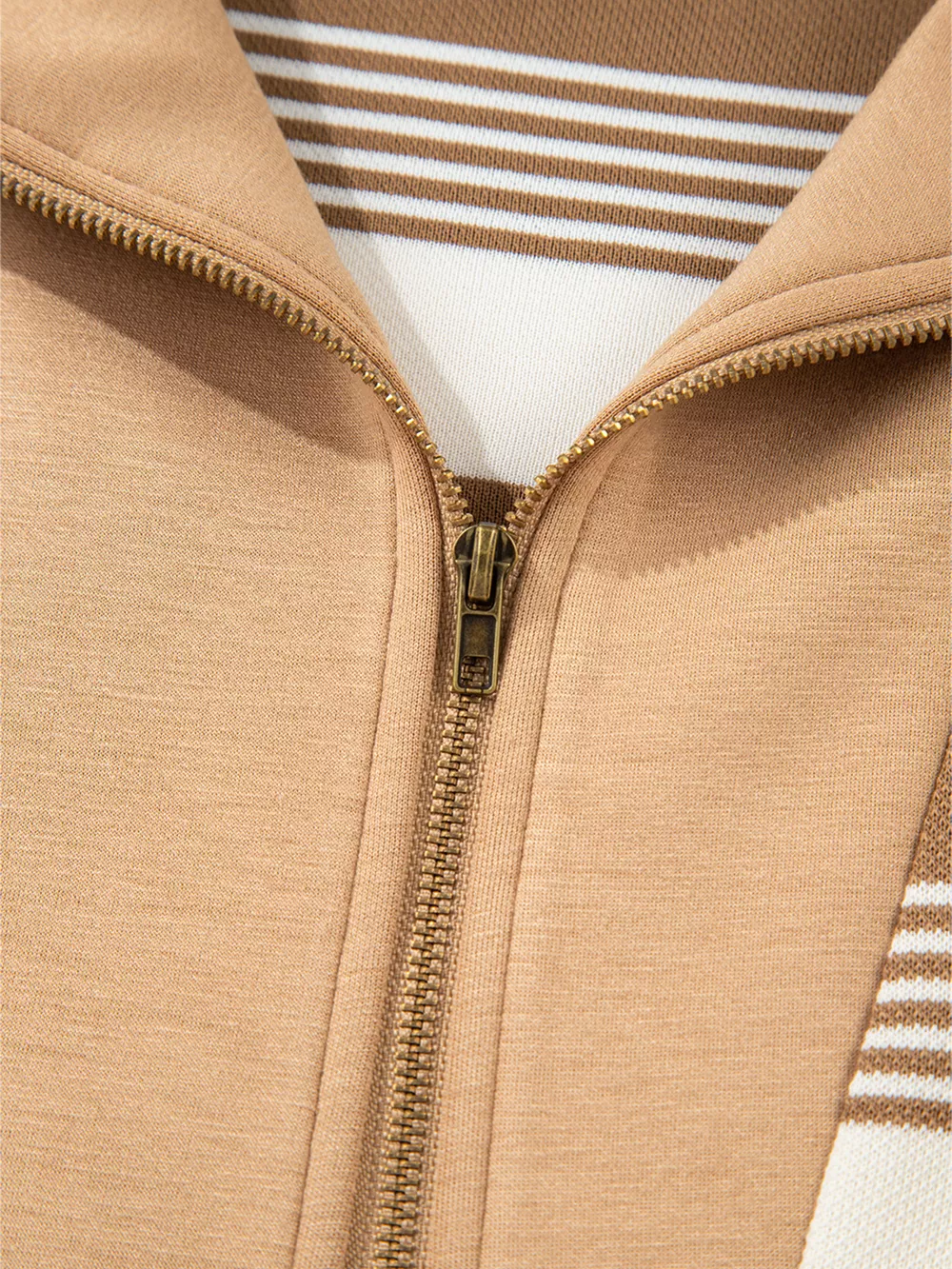 Stripe Zip Collar Patchwork Vintage Sweatshirt, image 2