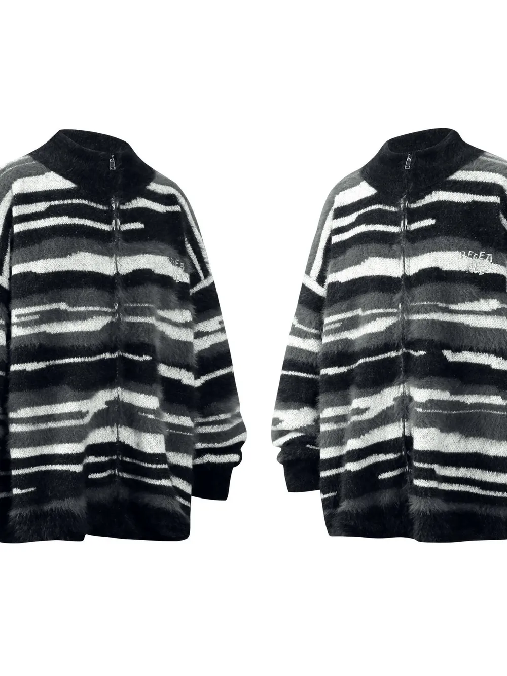 Men's Striped Fuzzy Zip-Up Cardigan, image 5