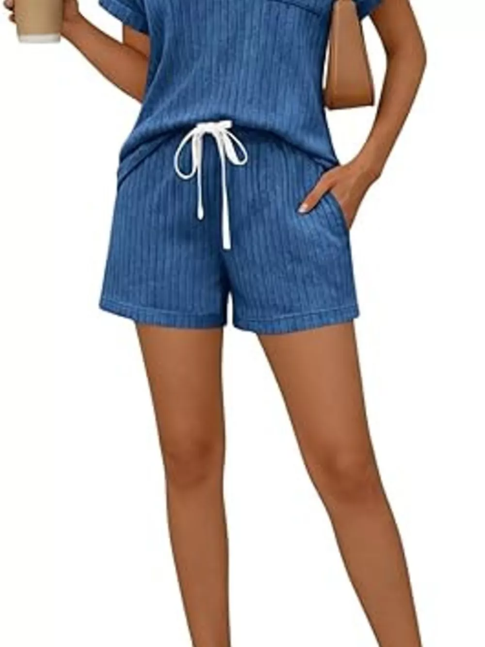 Casual Ribbed Knit Tee and Shorts Set, image 17