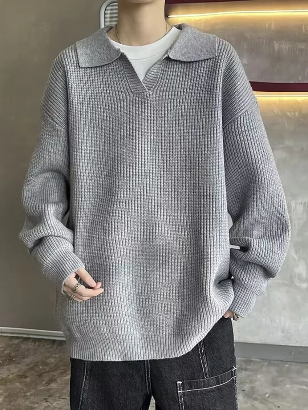 Men's Casual Knitted Polo Collar Pullover, image 2
