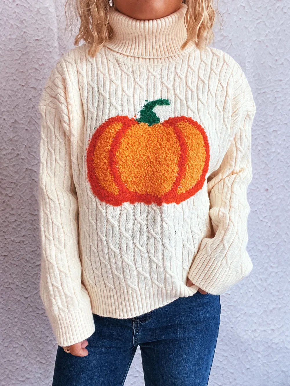 Pumpkin Turtleneck Long Sleeve Sweater, image 2