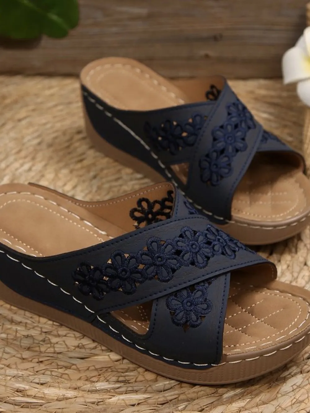 Crisscross Flower Wedge Sandals, image 11