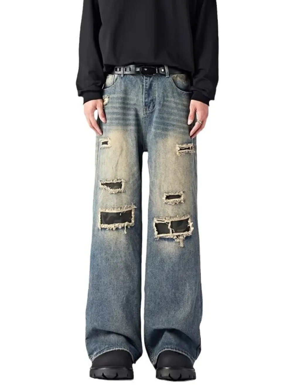 Men's Ripped Wide Leg Jeans