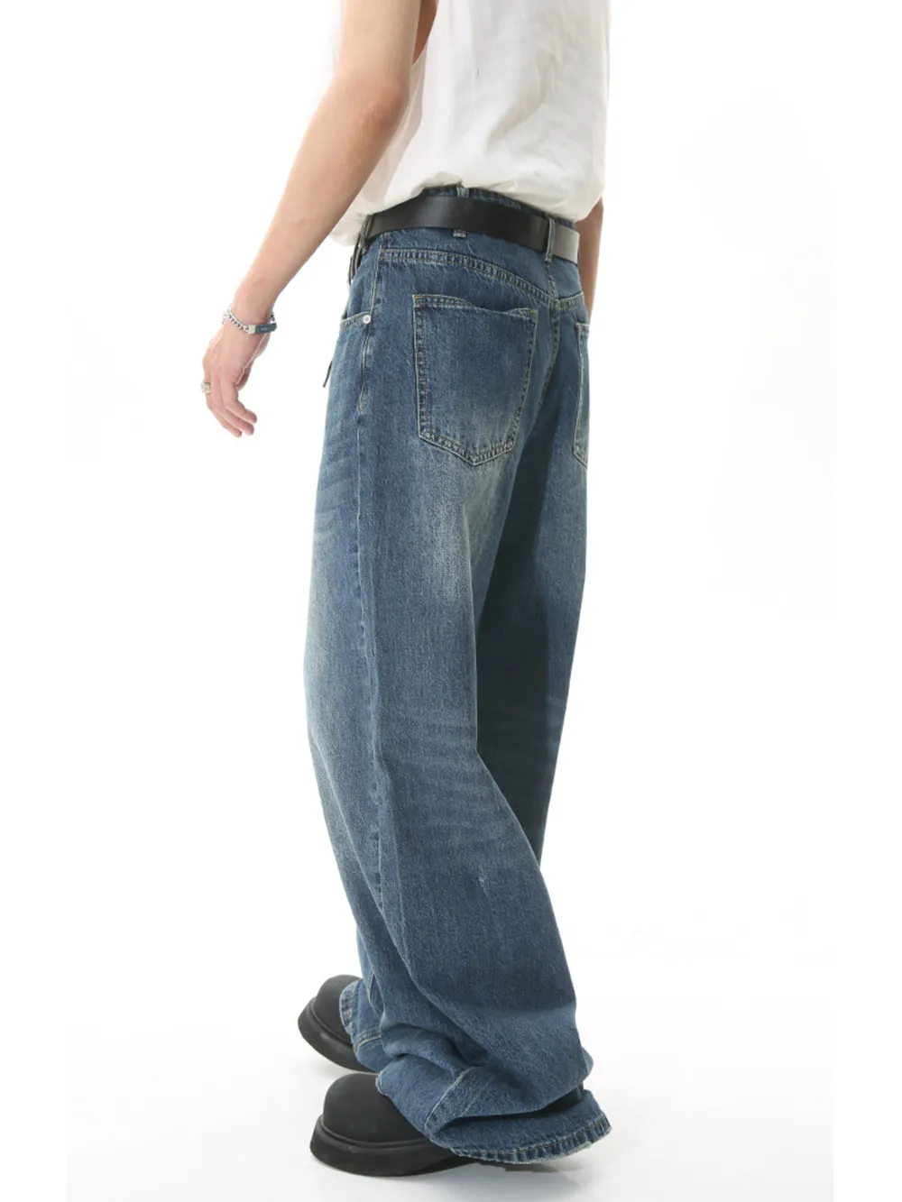 Men's Full Size Vintage Wash Wide Leg Jeans Plus Size, image 3