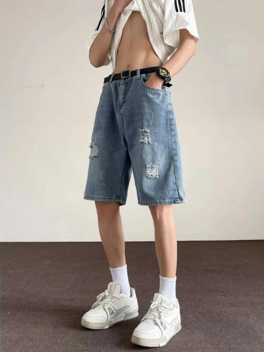 Men's Full Size Ripped Casual Loose Fit Denim Shorts Plus Size, image 3