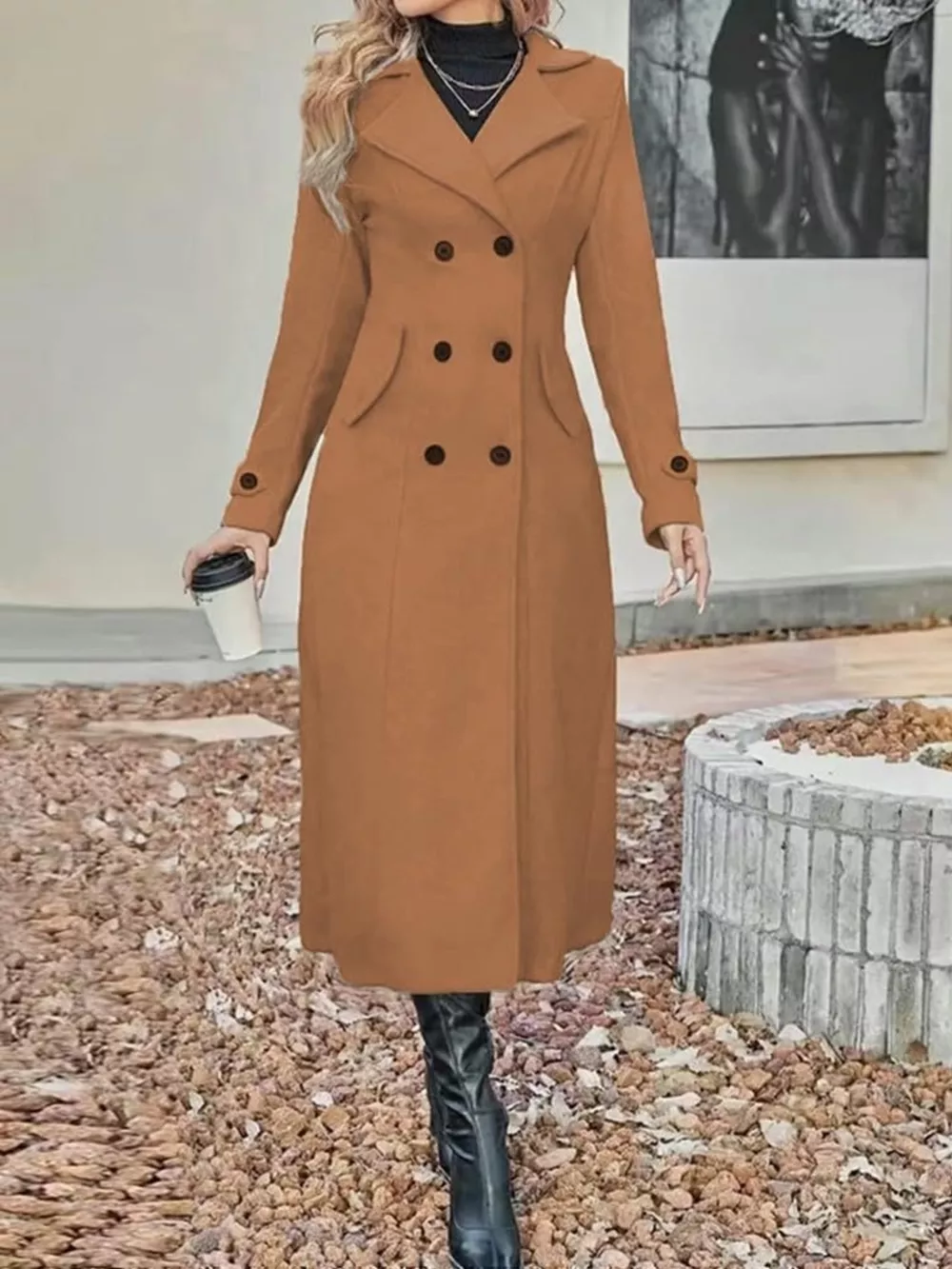 Full Size Double-Breasted Longline Trench Coat Plus Size, image 8
