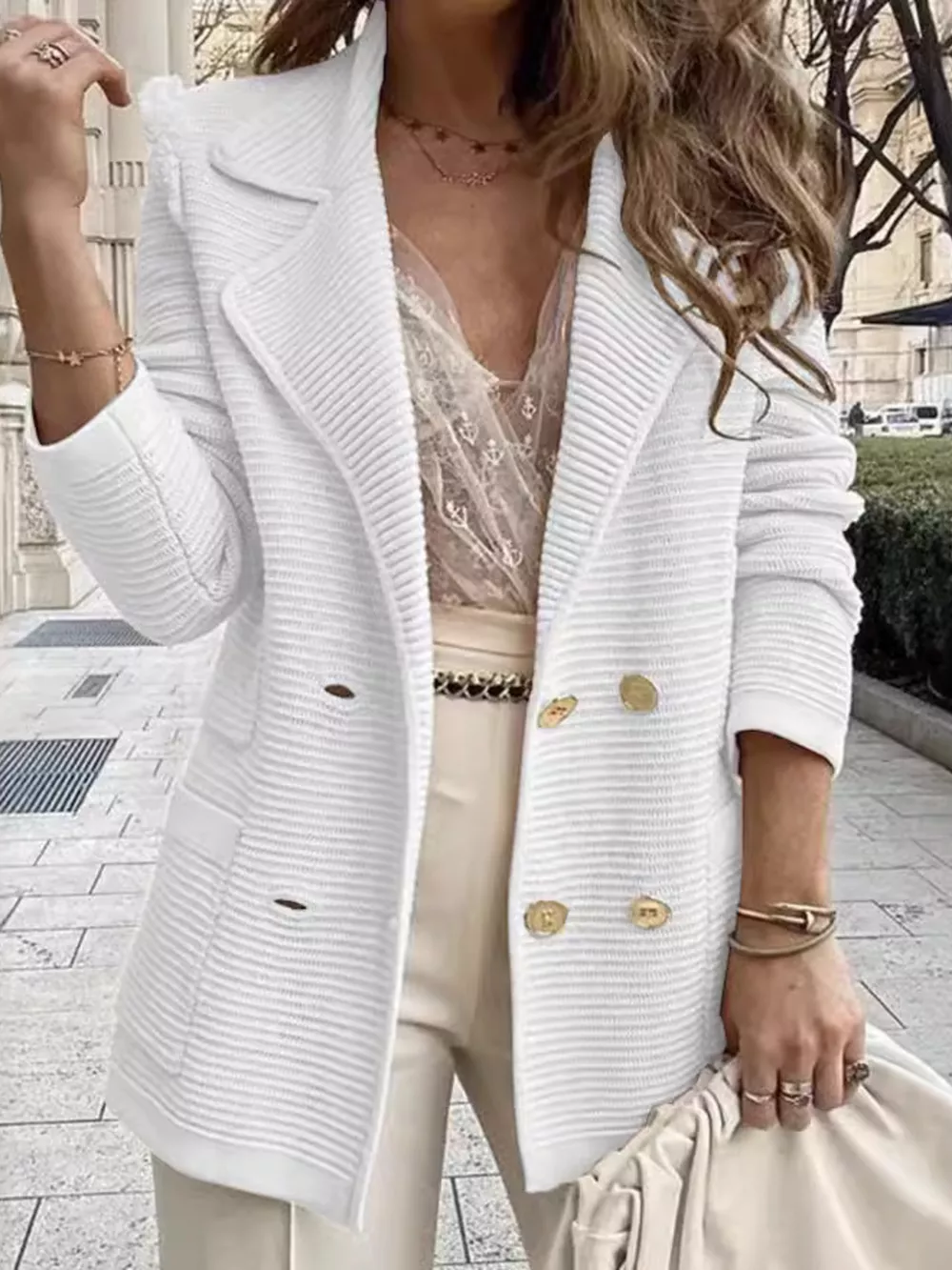 Texture Knit Double-Breasted Blazer, image 8