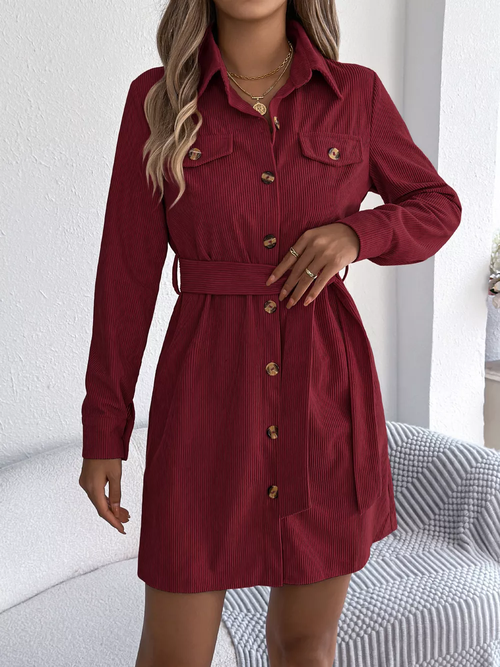 Corduroy Button-Down Shirt Dress, image 15