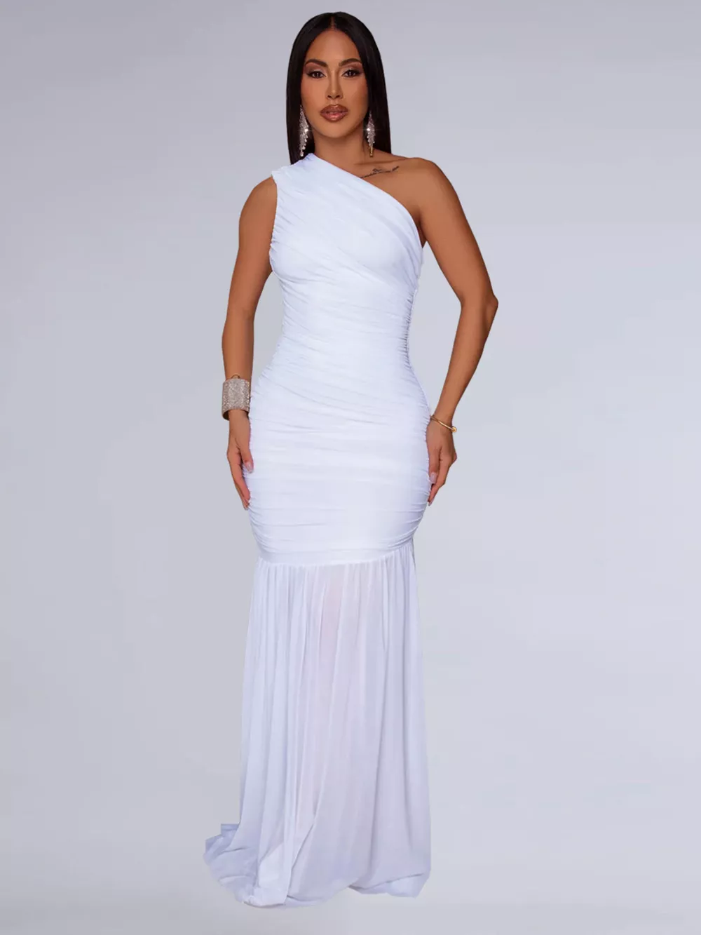 One-Shoulder Ruched Bodycon Maxi Dress, image 16