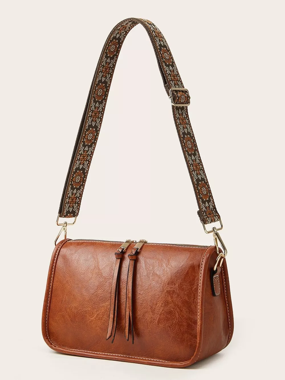 Vintage Style Patterned Strap Crossbody Bag, image 3