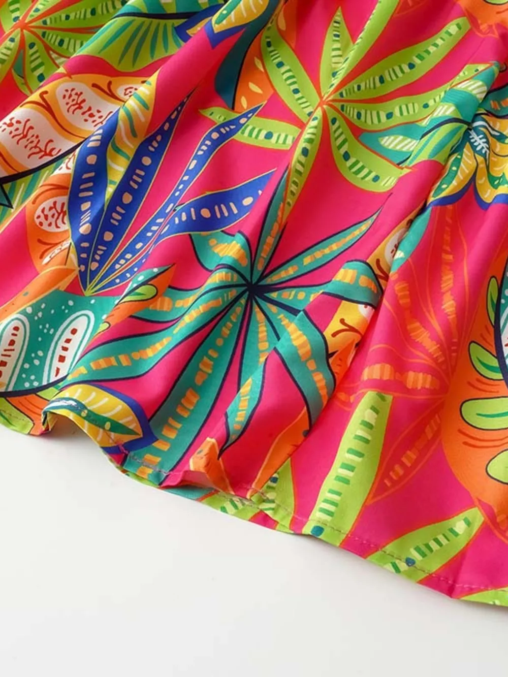 Tropical Print Smocked Tie-Strap Dress, image 8