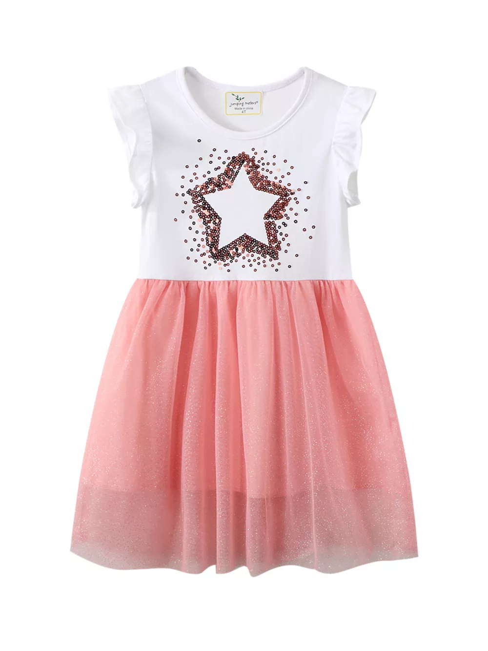 Children's Star Sequin Tulle Ruffled Sleeveless Dress, image 3