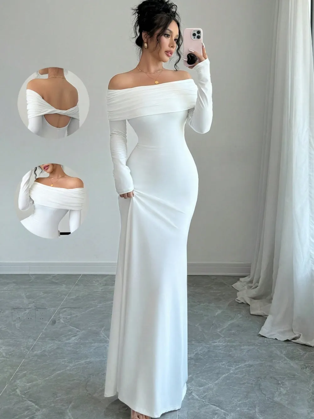 Off-Shoulder Long Sleeve Bodycon Maxi Dress, image 14