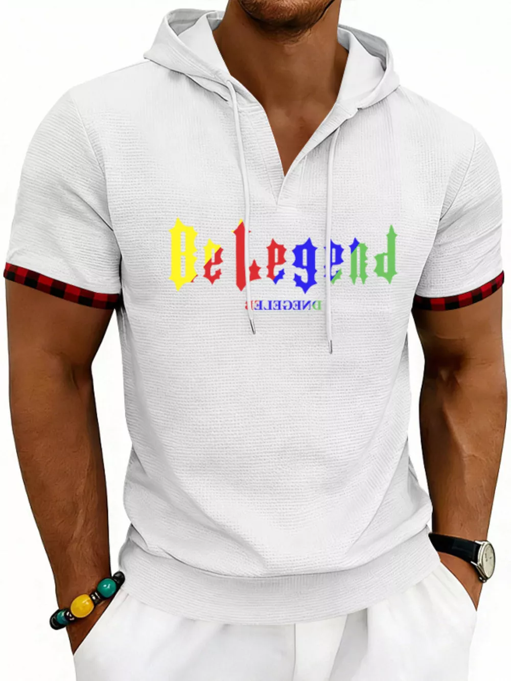 Men's Full Size Letter Graphic Short Sleeve Hooded Top Plus Size, image 3