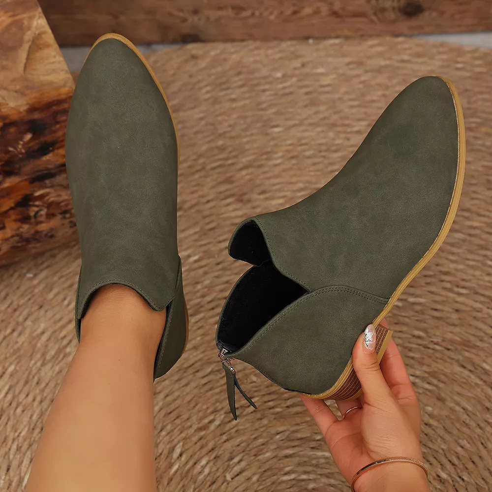 Classic Faux Leather V-Cut Ankle Boots with Block Heel, image 13