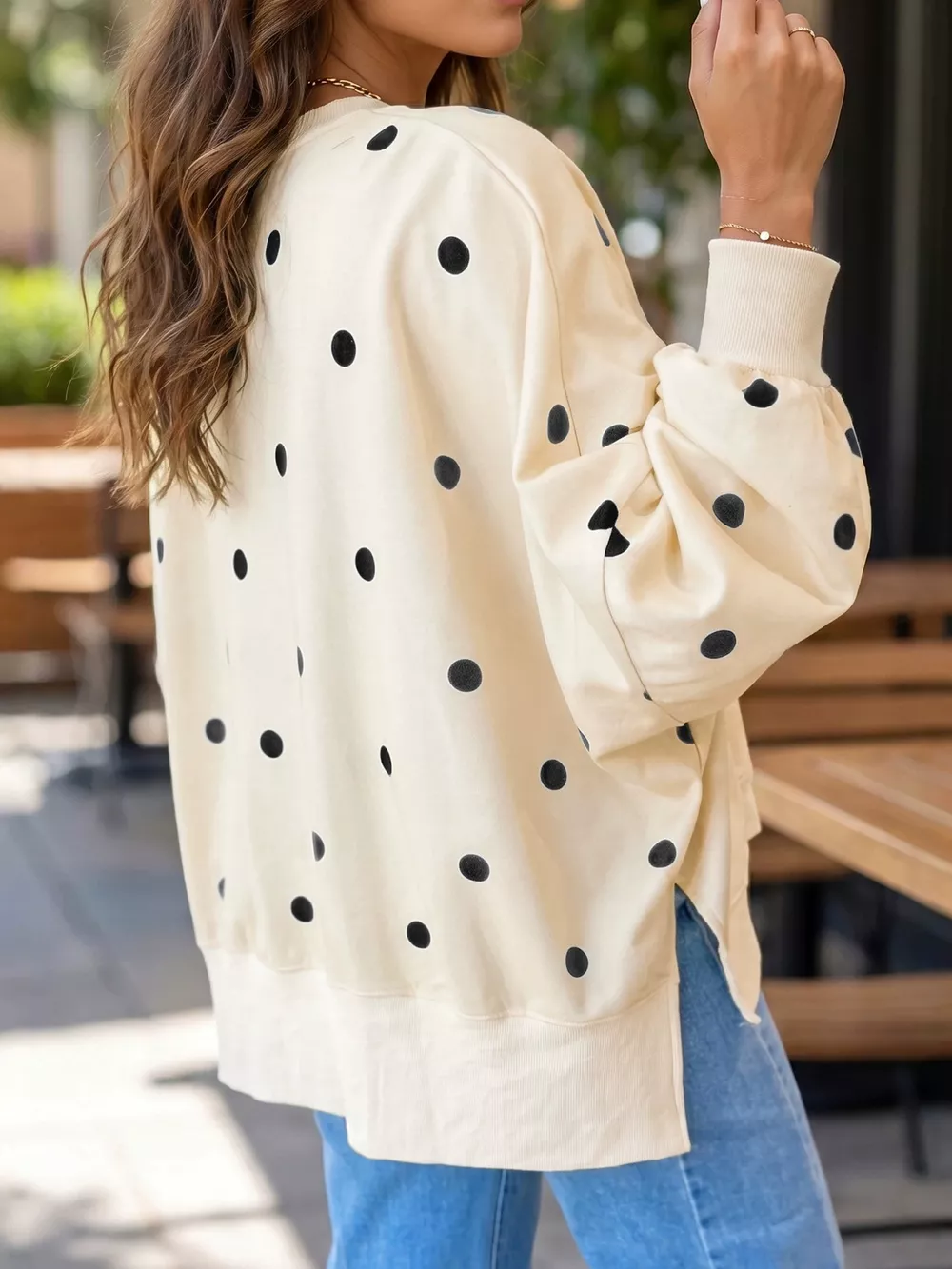 Side Slit Polka Dot Oversized Sweatshirt, image 6