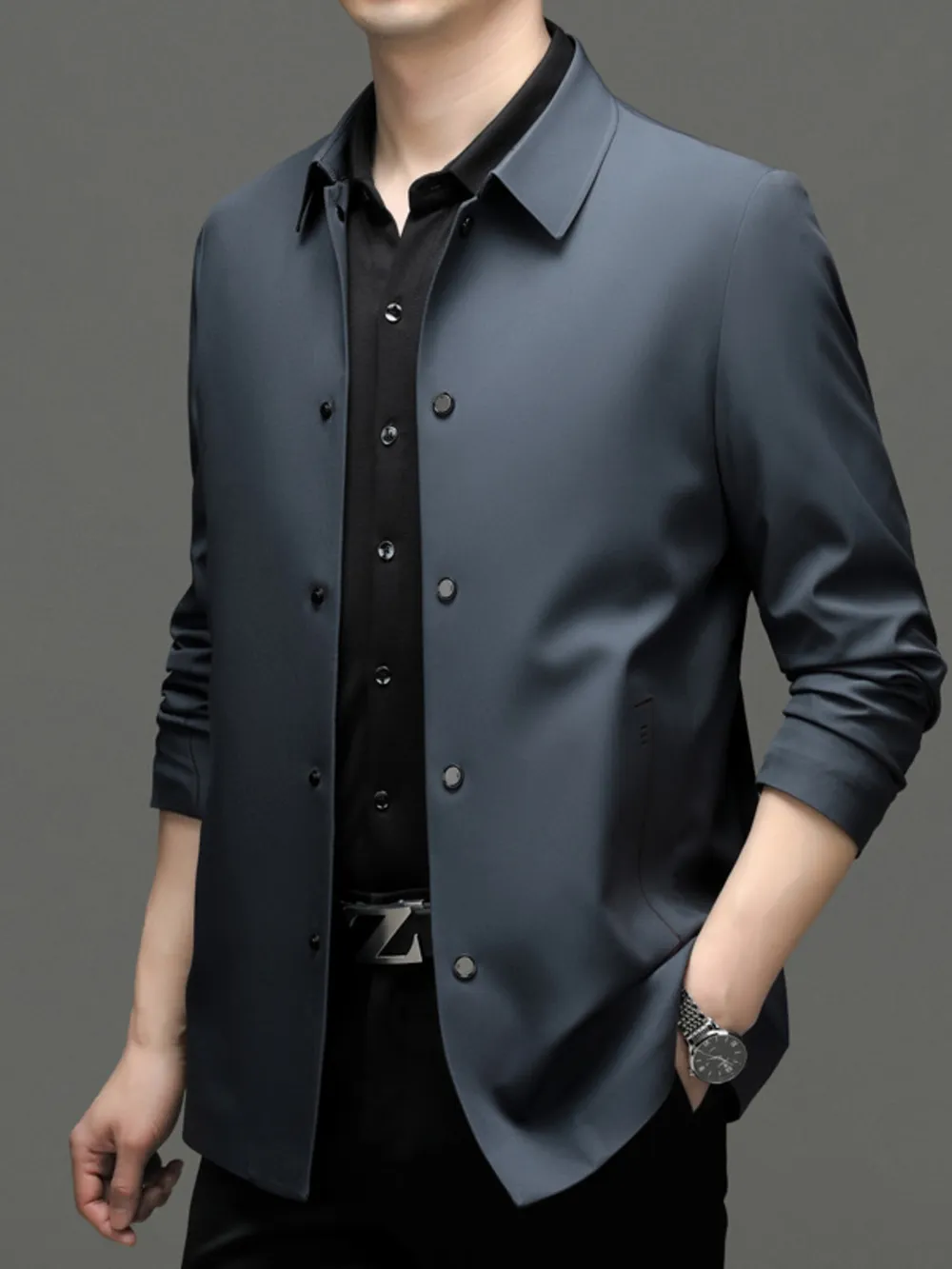 Men's Plus Size Button Up Long Sleeve Jacket, image 3