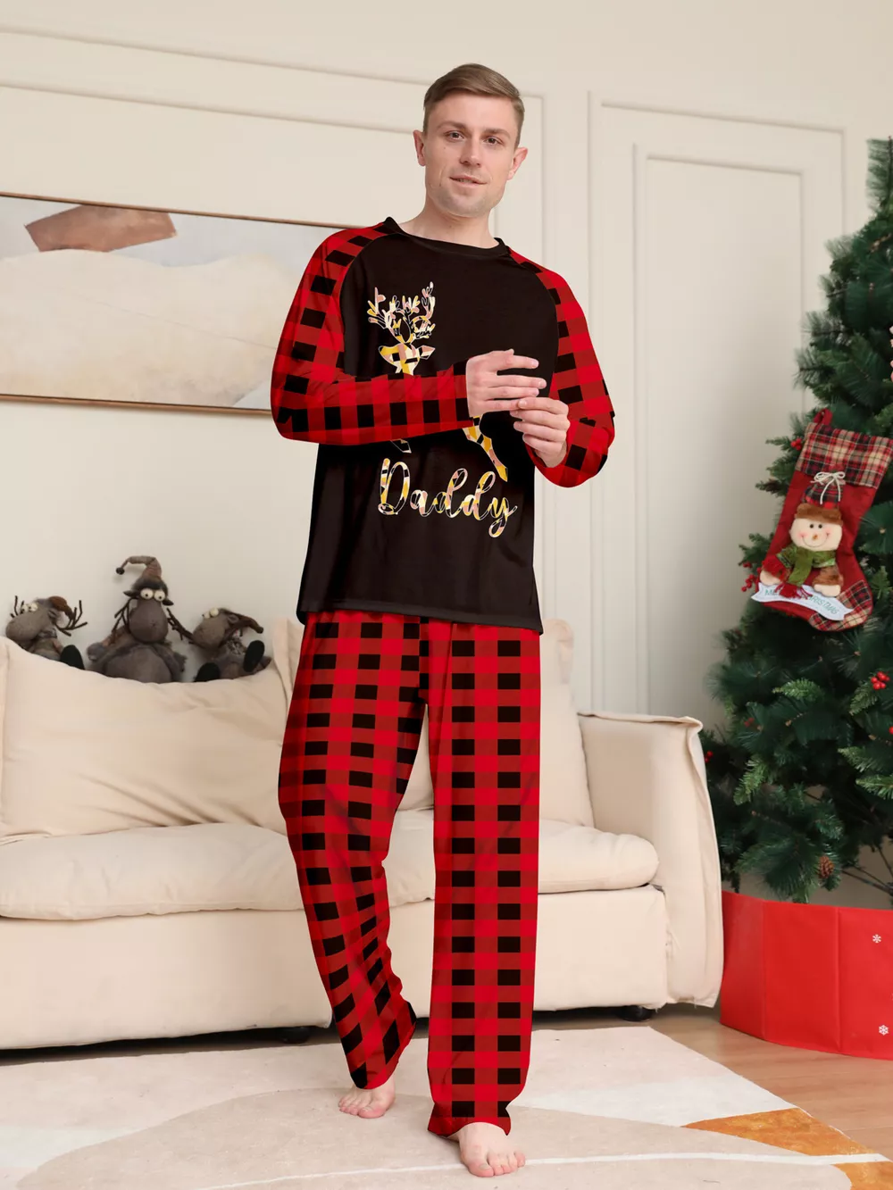 Full Size Family Matching Christmas Pajamas Set with Reindeer Graphic Plus Size, image 7