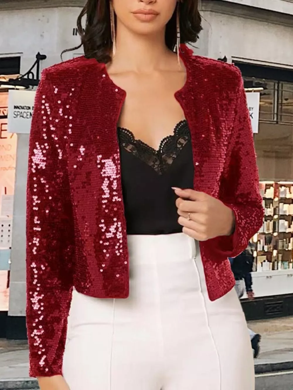 Full Size Sequin Long Sleeve Jacket Plus Size, image 6