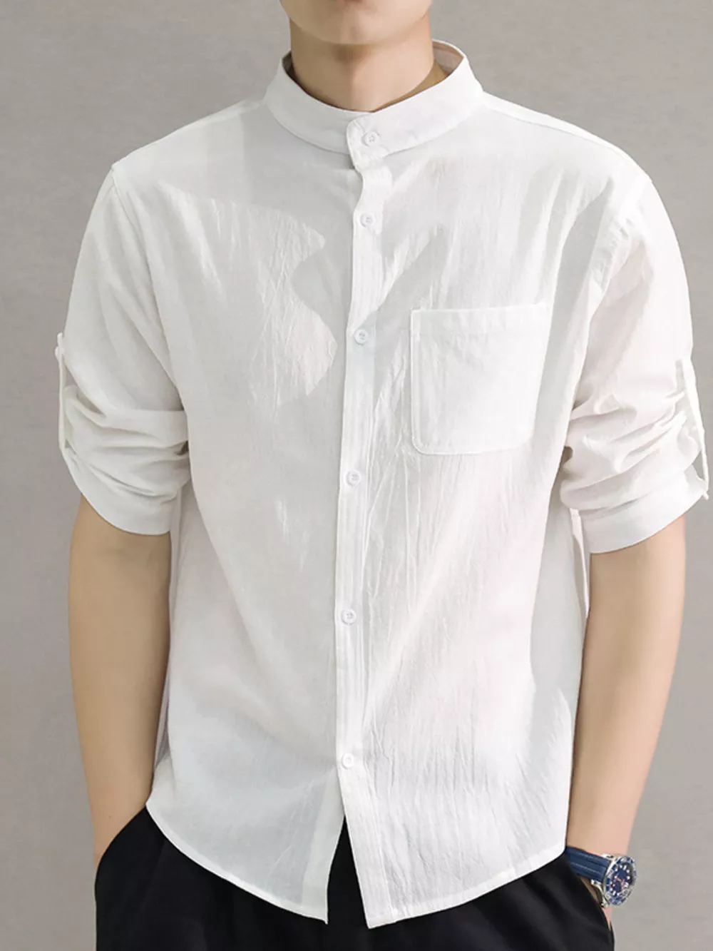 Men's Plus Size Button Up Roll-Up Sleeve Shirt, image 13