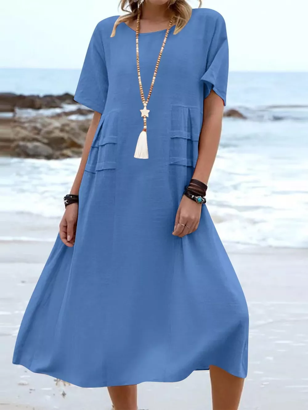 Full Size Casual Linen Blend Midi Dress Plus Size, image 16