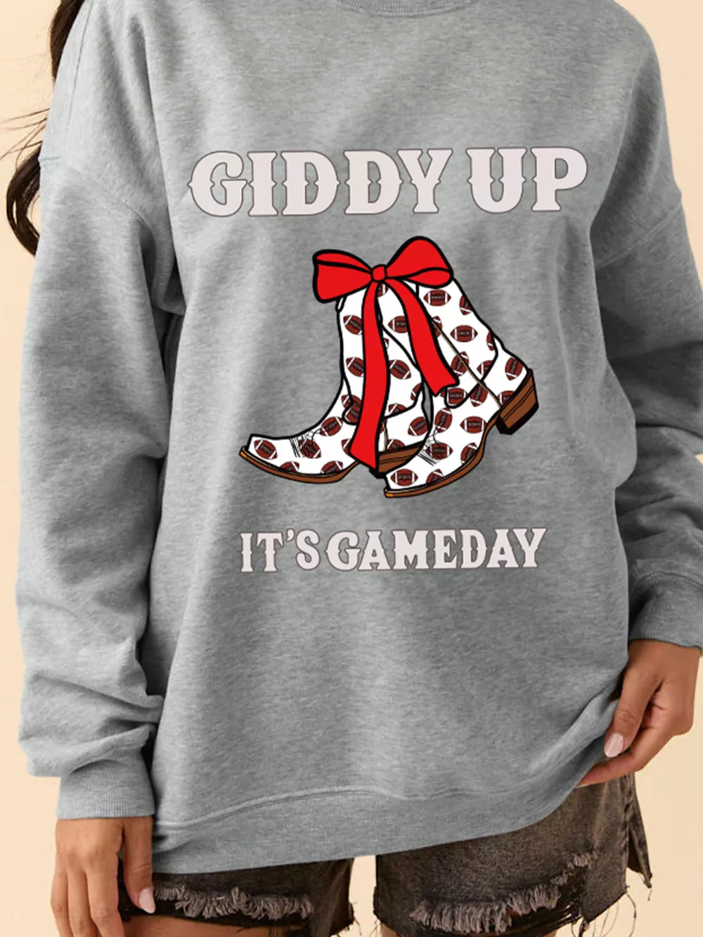 GIDDY UP ITS GAME DAY Cowgirl Boots Graphic Sweatshirt