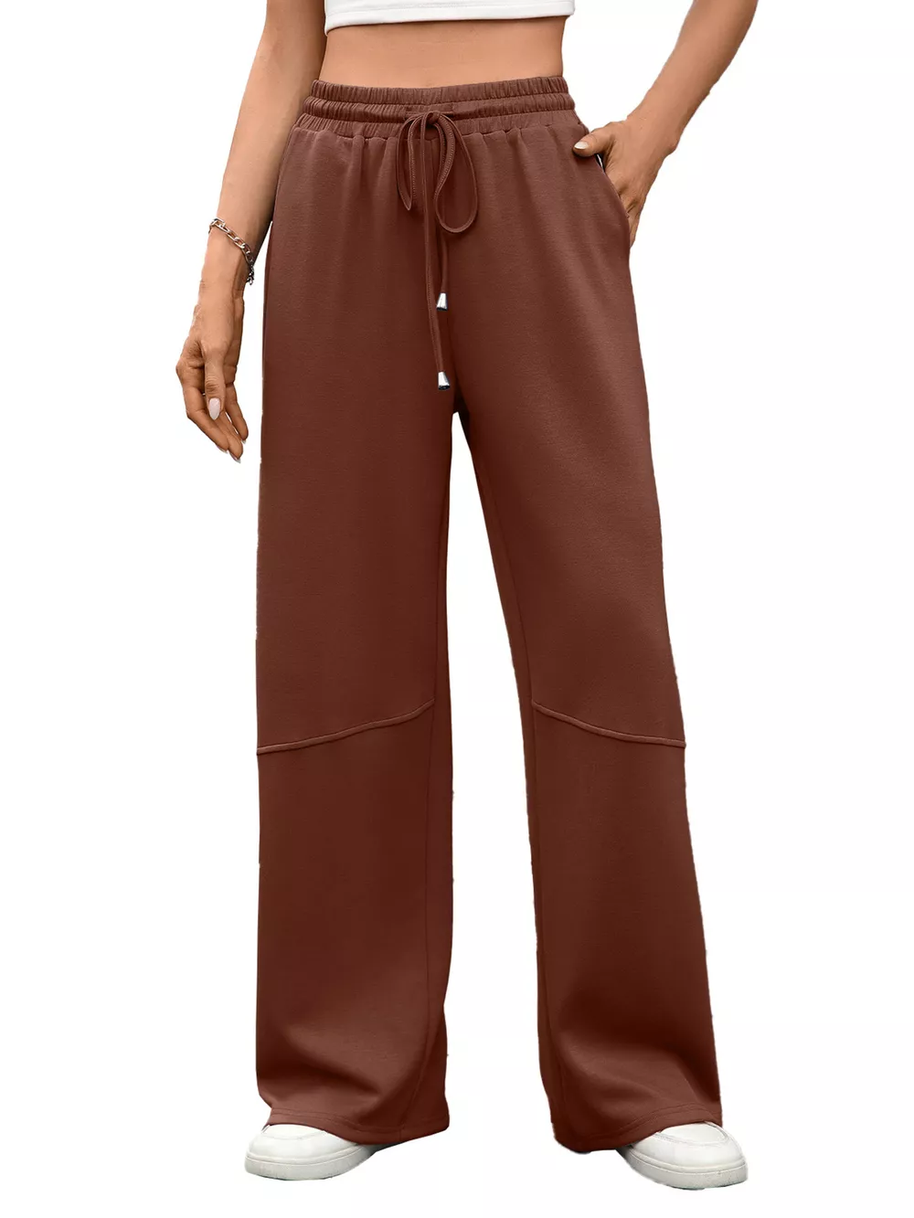 Drawstring High Waist Wide Leg Casual Pants, image 7