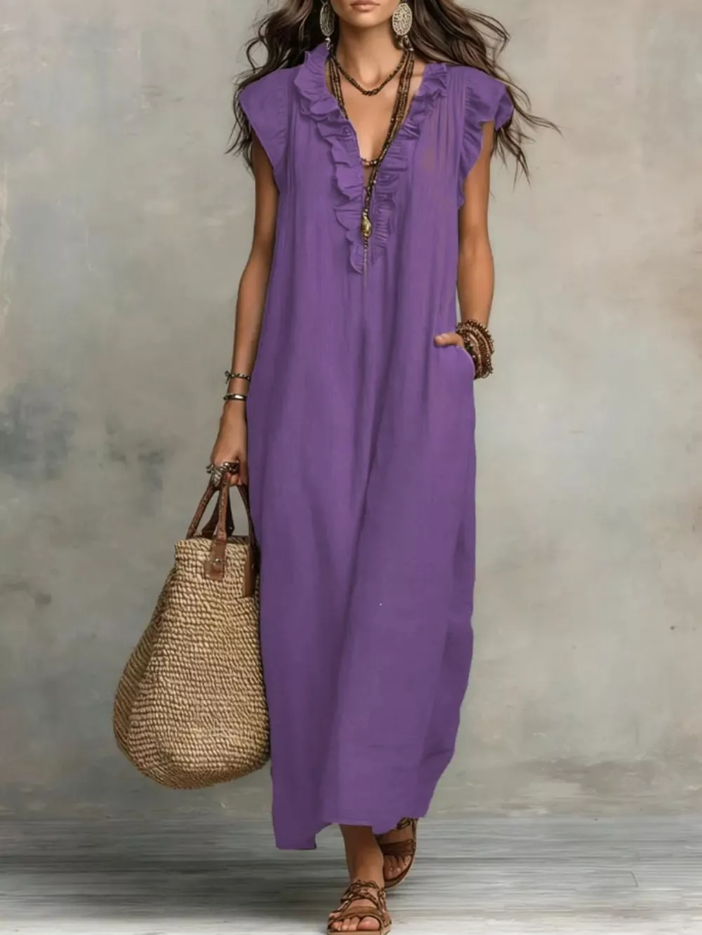 Ruffled V-Neck Maxi Dress, image 12