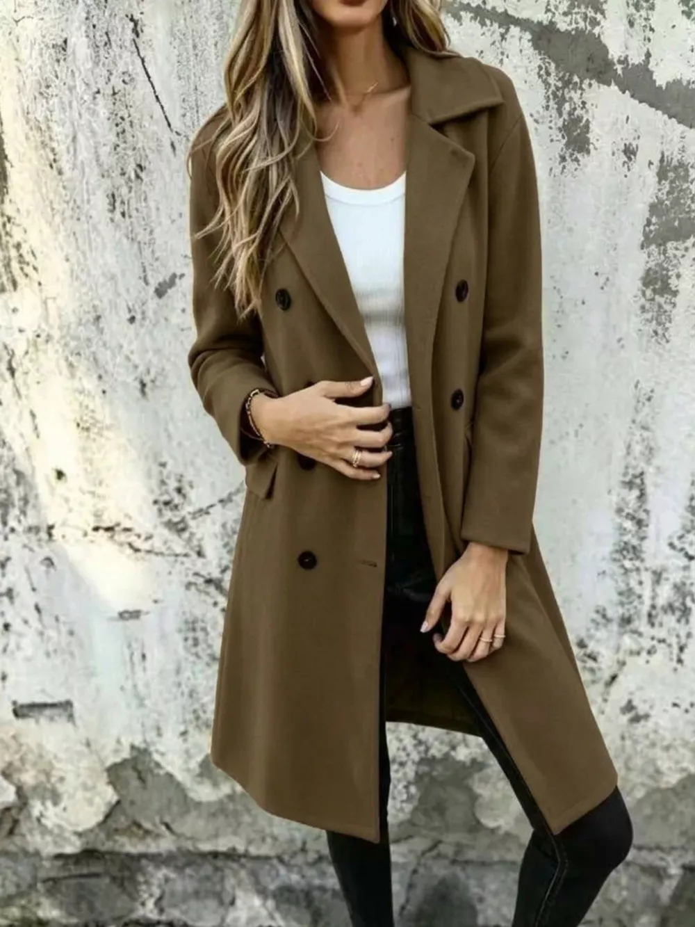 Full Size Double-Breasted Lapel Collar Coat Plus Size, image 9