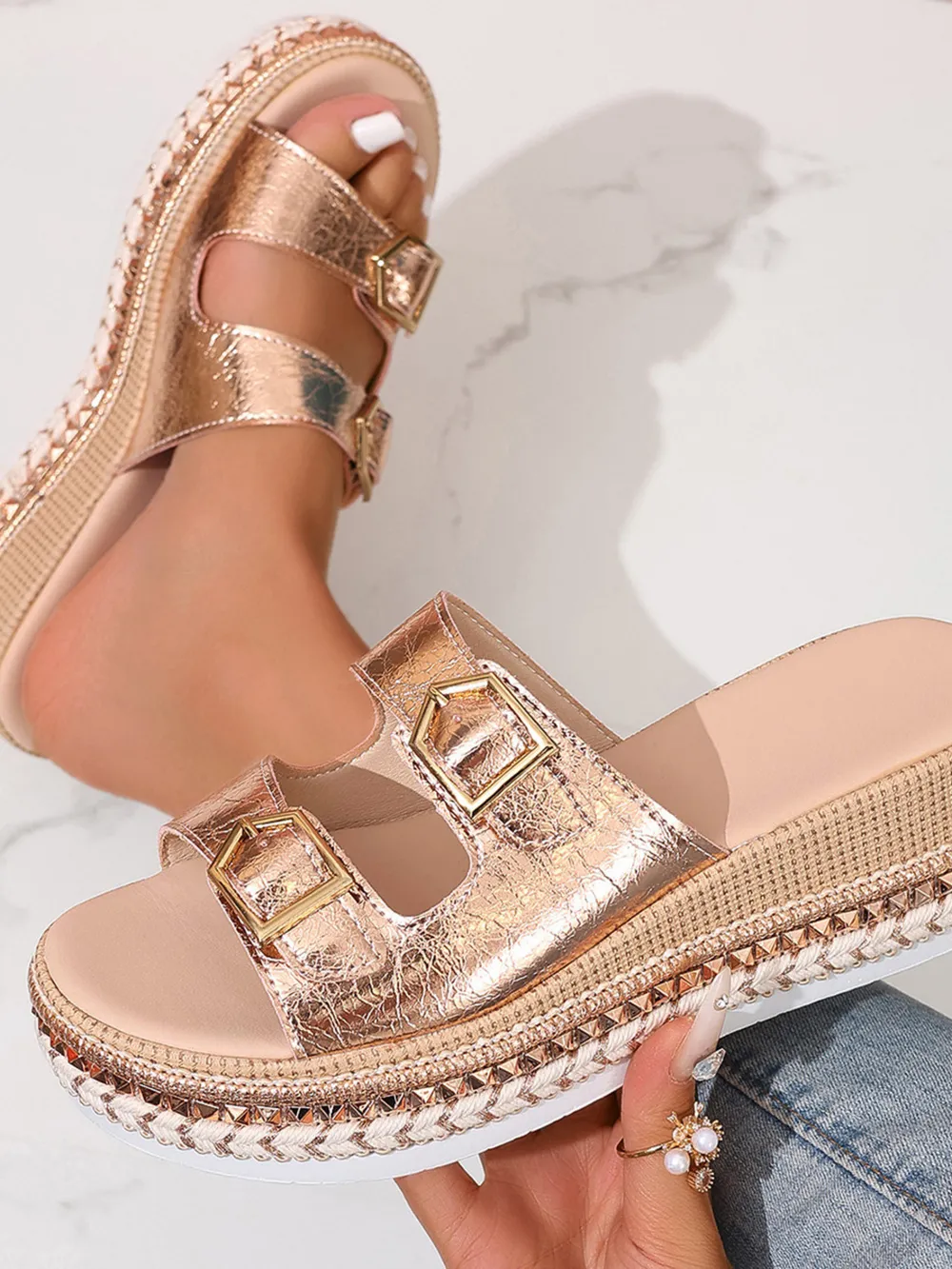 Platform Double Buckle Sandals