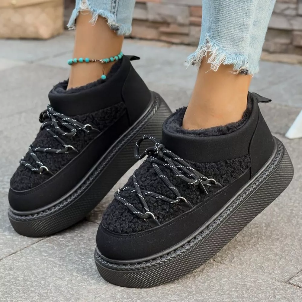 Cozy Plush Lined Lace-Up Platform Winter Boots, image 8