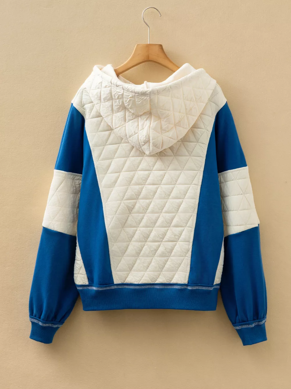 Quilted Fleece Color Block Patchwork Oversize Hoodie, image 4