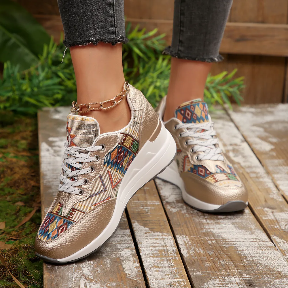Geometric Lace Up Wedge Sneakers, image 7