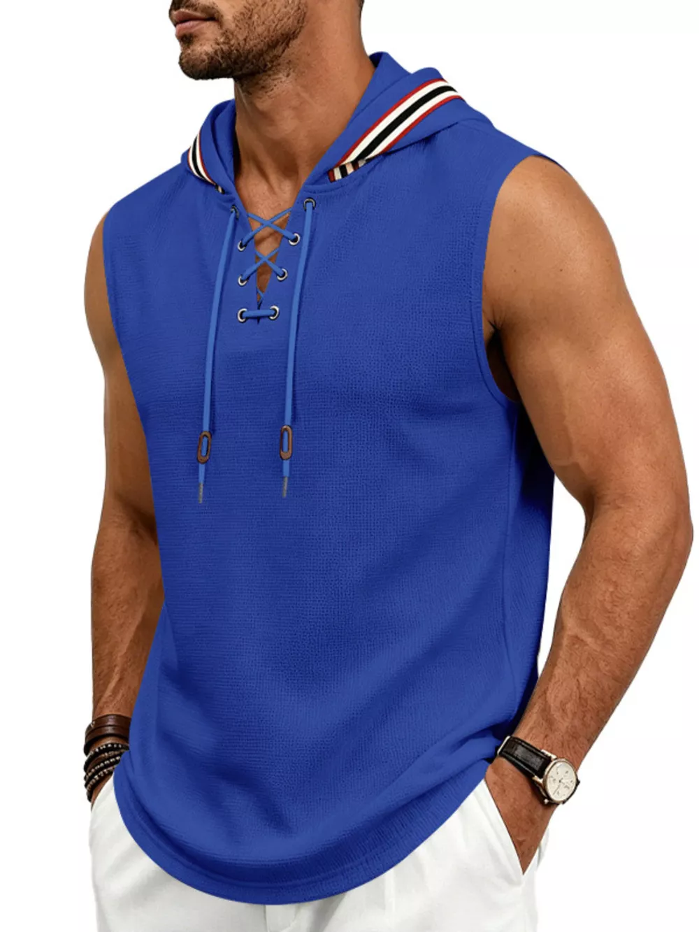 Men's Full Size Lace Up Hooded Vest Plus Size, image 7