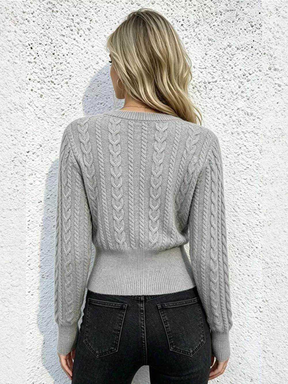 Cable Knit Zipper Detail Sweater, image 3