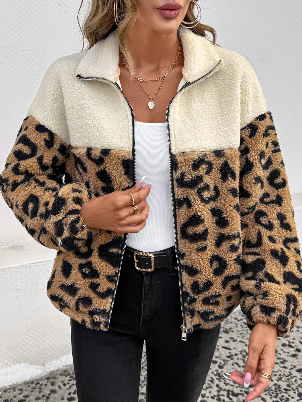 Leopard Zip Up Fleece Jacket, image 4