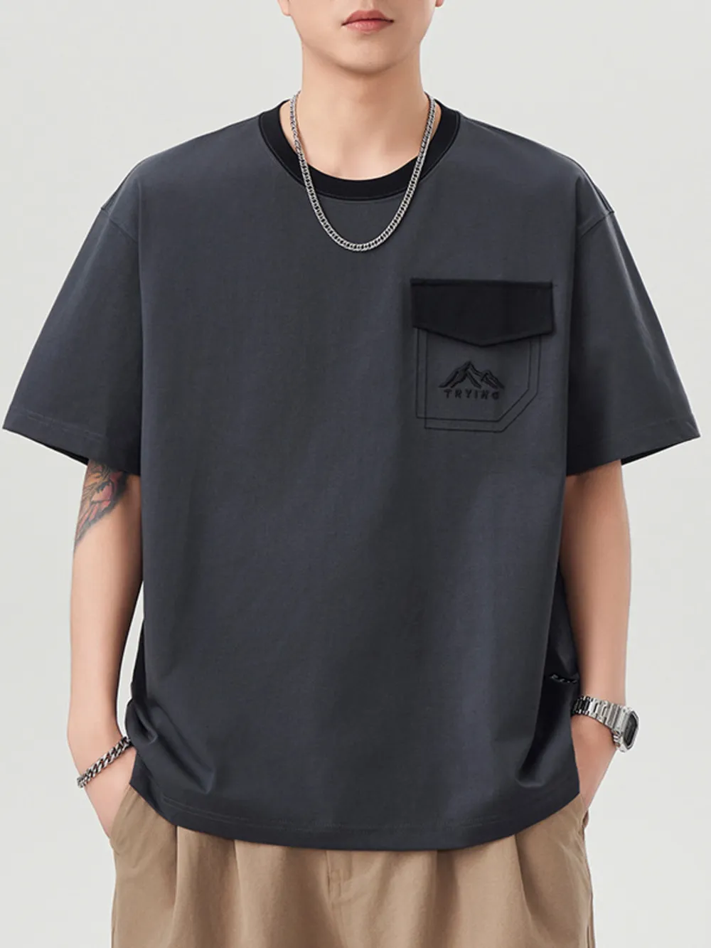 Men's Plus Size Round Neck Short Sleeve T-Shirt, image 2
