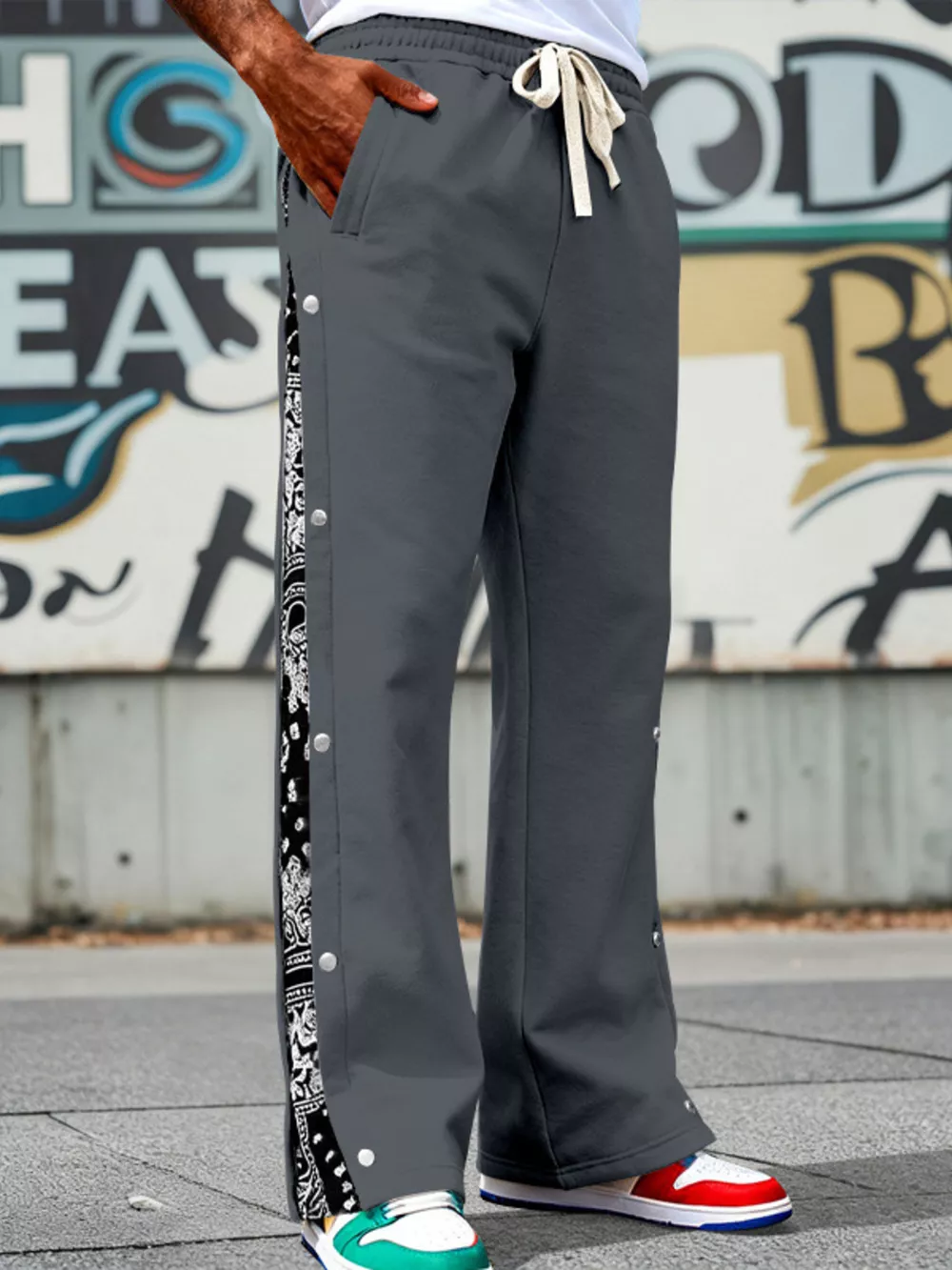 Men's Full Size Side Snap Wide Leg Pants Plus Size, image 9