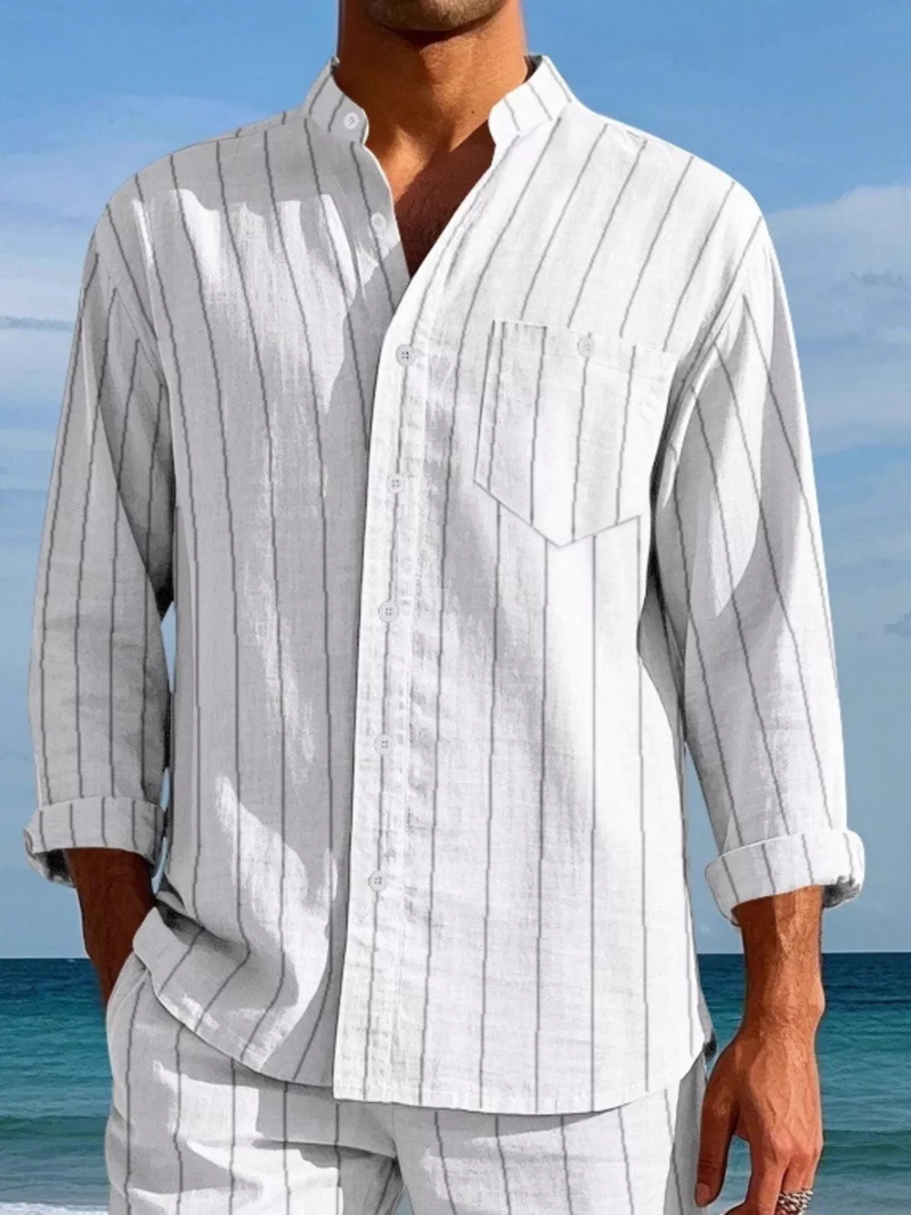 Men's Full Size Striped Button Up Shirt Plus Size, image 2