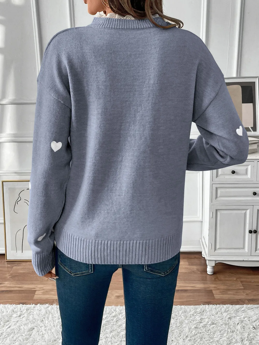 Heart V-Neck Long Sleeve Sweater, image 4