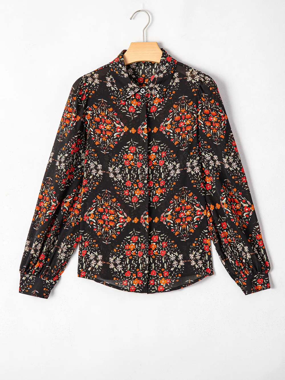 Floral Print Lantern Sleeve Loose Shirt, image 11