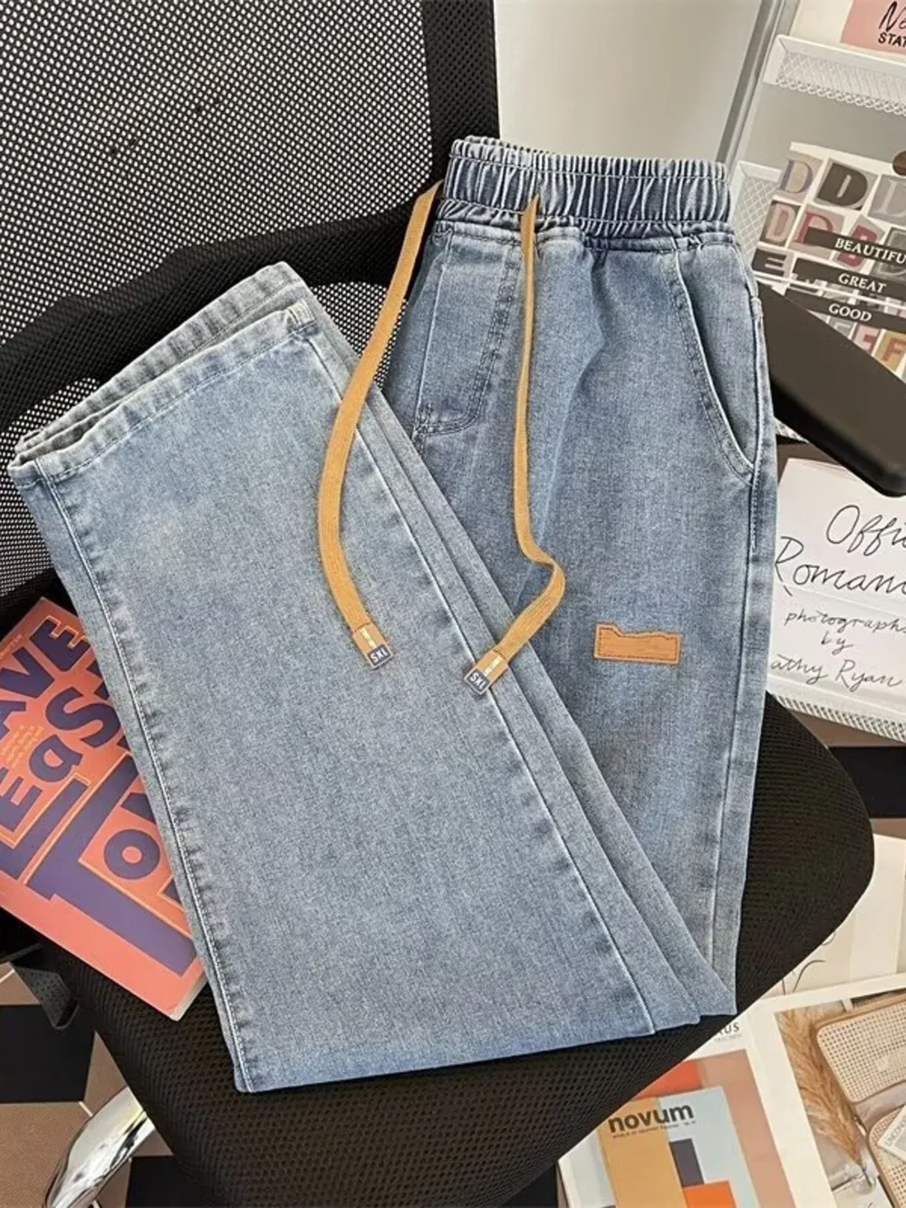 Men's Plus Size Drawstring Wide Leg Jeans, image 3