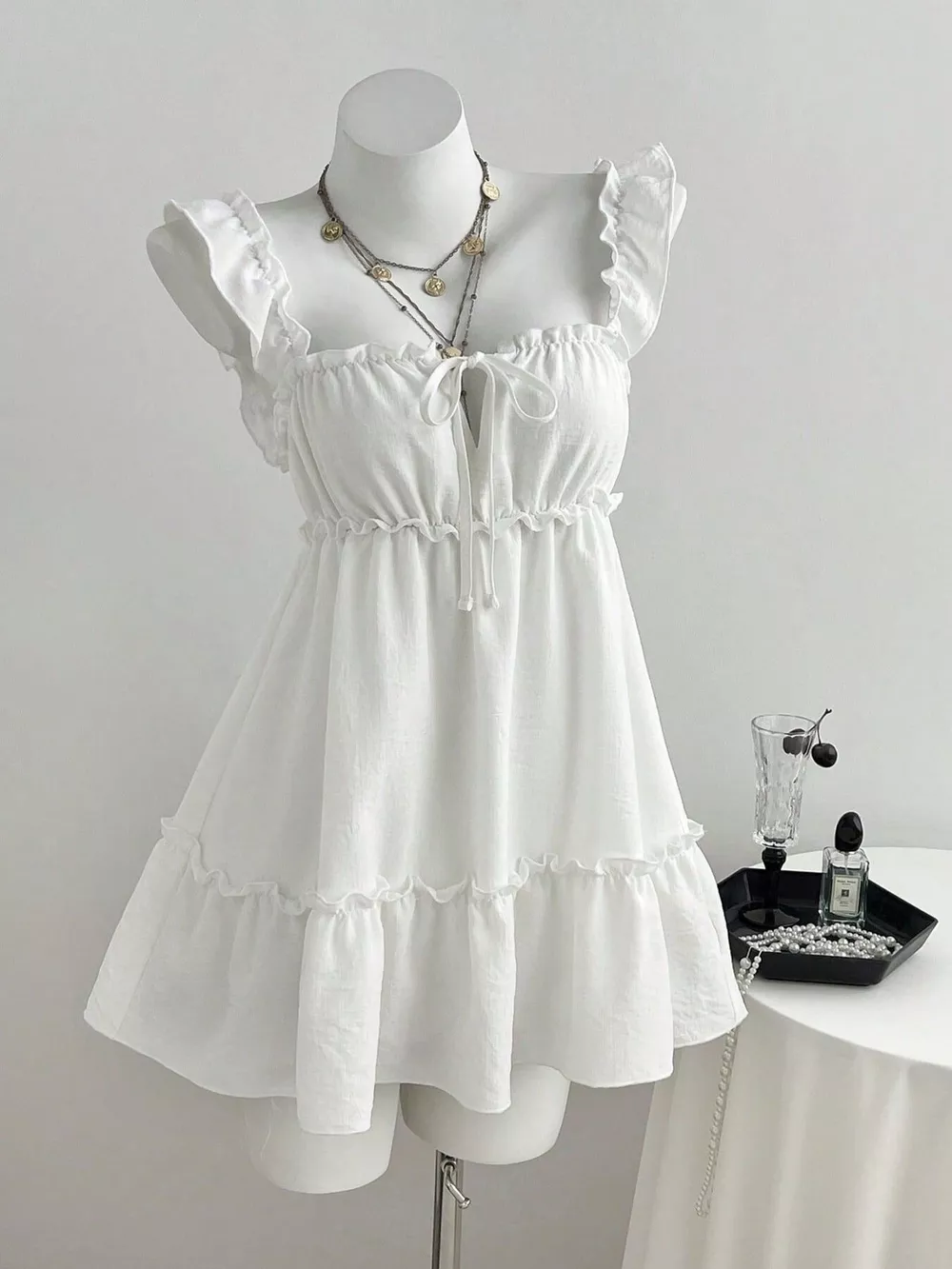 Frill Tie Front Mini Dress, image 3