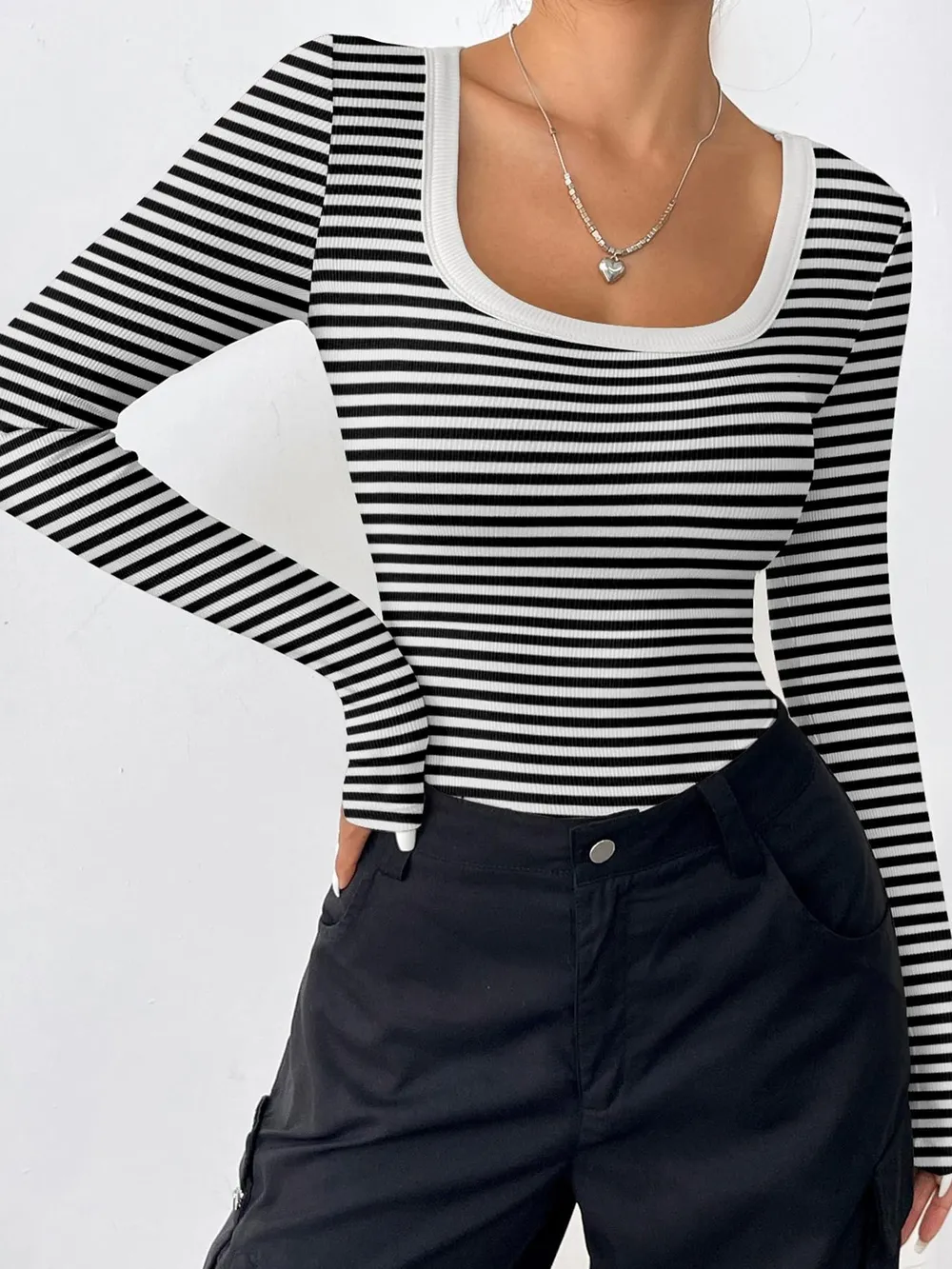 Striped Long Sleeve Scoop Neck T-Shirt, image 11