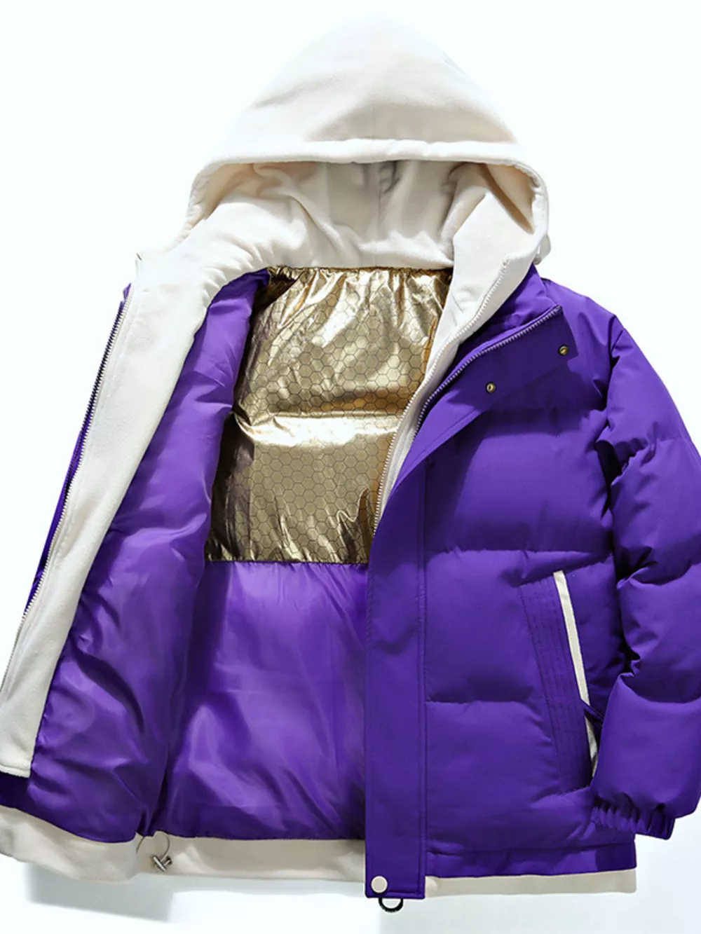 Men's Full Size Two-Tone Hooded Puffer Jacket Plus Size, image 3