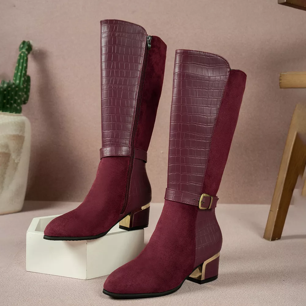 Crocodile Texture Knee-High Boots, image 6