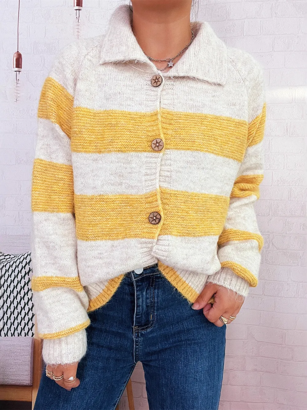 Striped Button-Up Cozy Cardigan, image 21